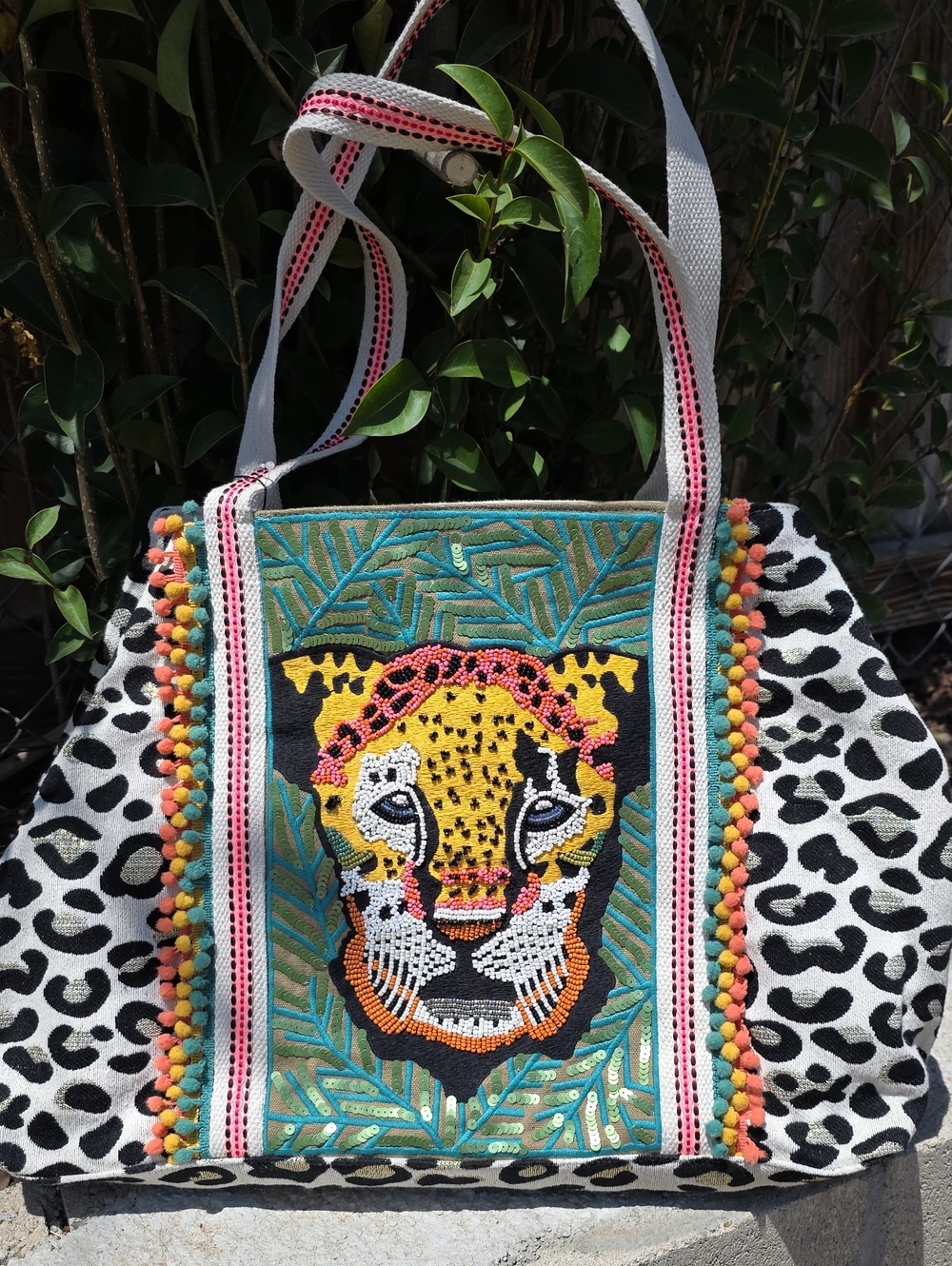 Viral America & Beyond Beaded Leopard Tote Bag
